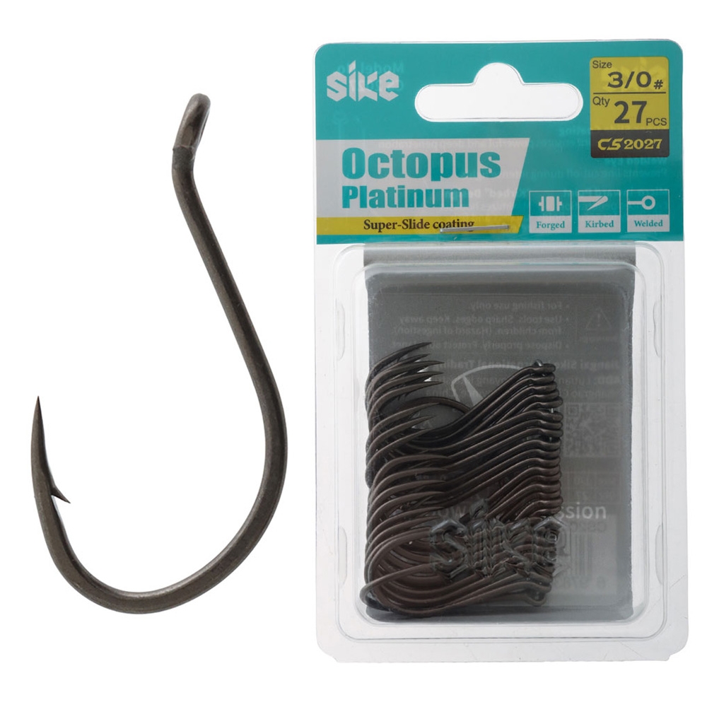 Sike CS2027 Super-Slide Octopus Platinum Hooks Bulk Pack 3/0 Qty 27