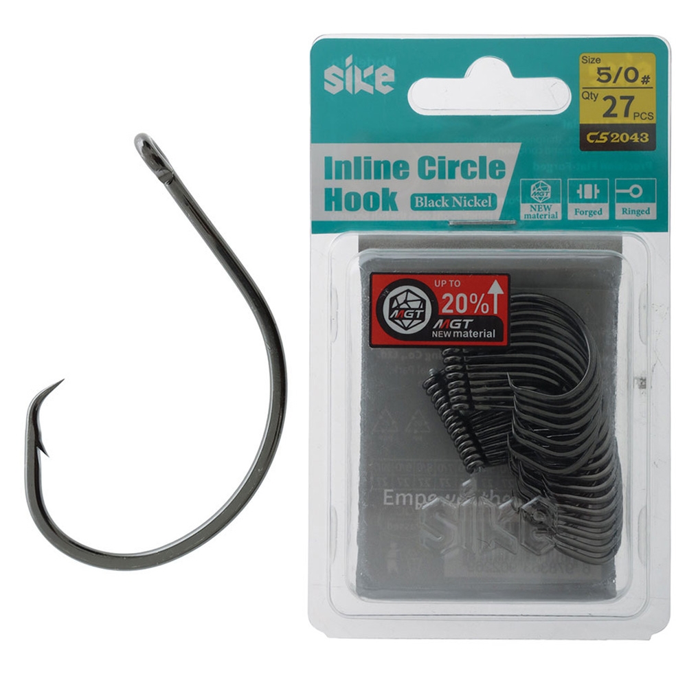 Sike CS2043 Black Nickel Inline Circle Hooks Bulk Pack 5/0 Qty 27