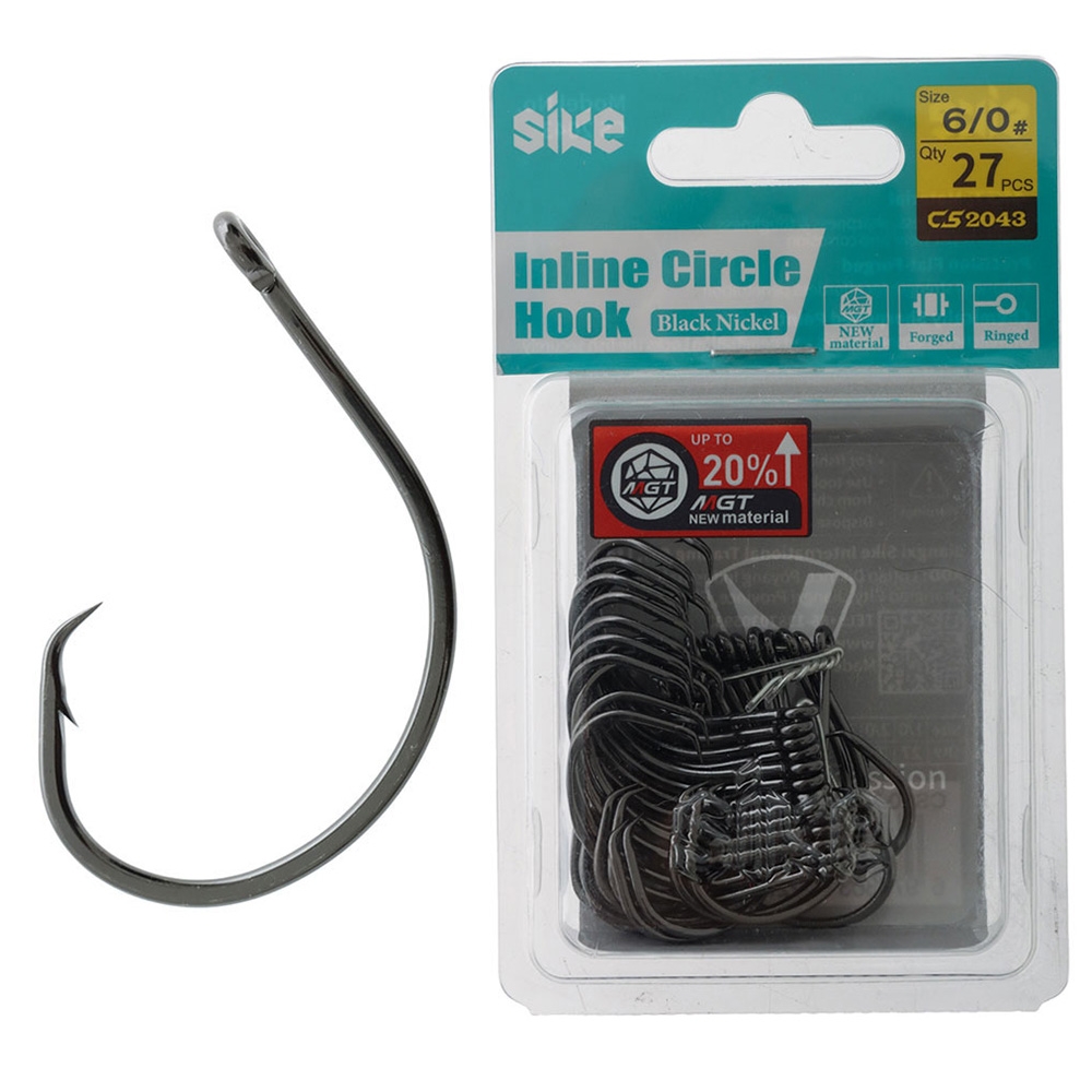 Sike CS2043 Black Nickel Inline Circle Hooks Bulk Pack 6/0 Qty 27