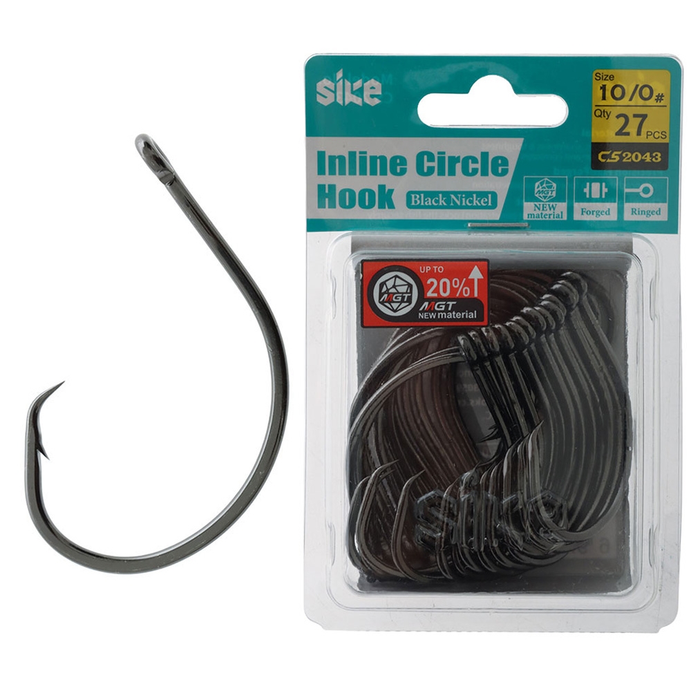 Sike CS2043 Black Nickel Inline Circle Hooks Bulk Pack 10/0 Qty 27