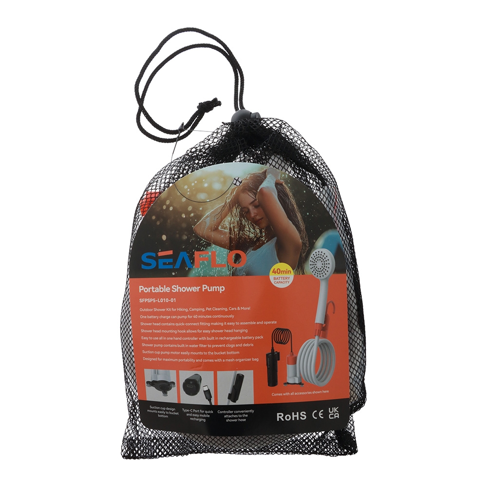Seaflo Portable Camping Shower with Rechargeable Pump 10LPM