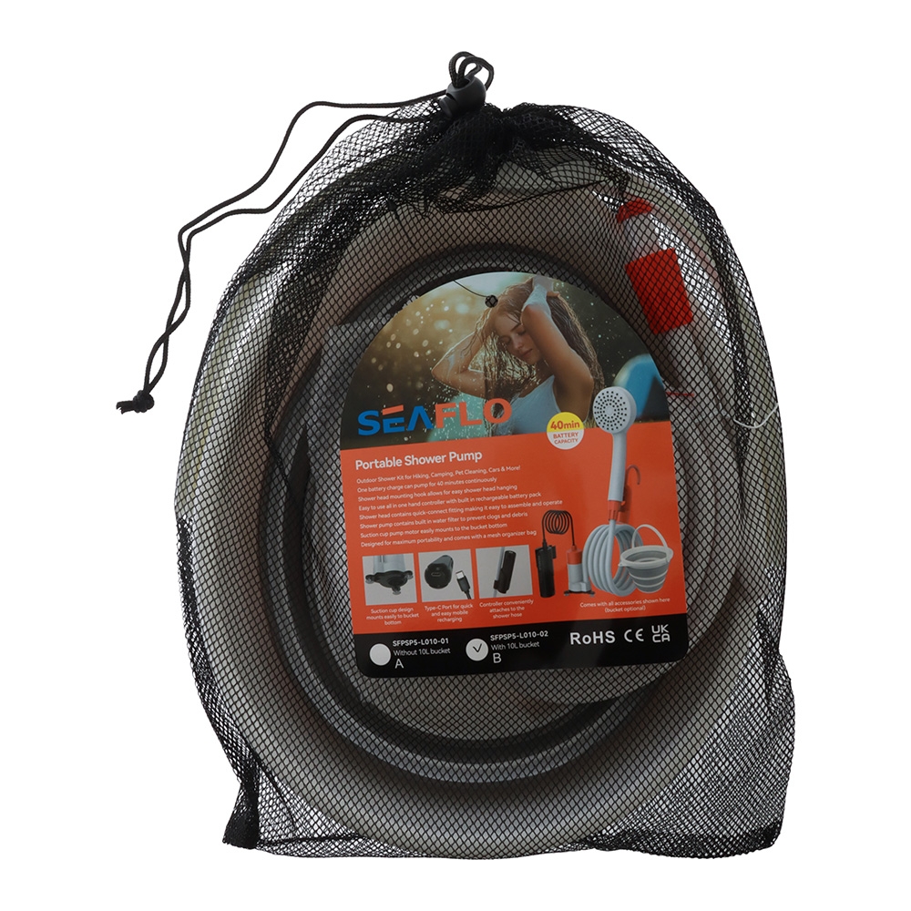 Seaflo Portable Camping Shower with Rechargeable Pump and Bucket 10LPM