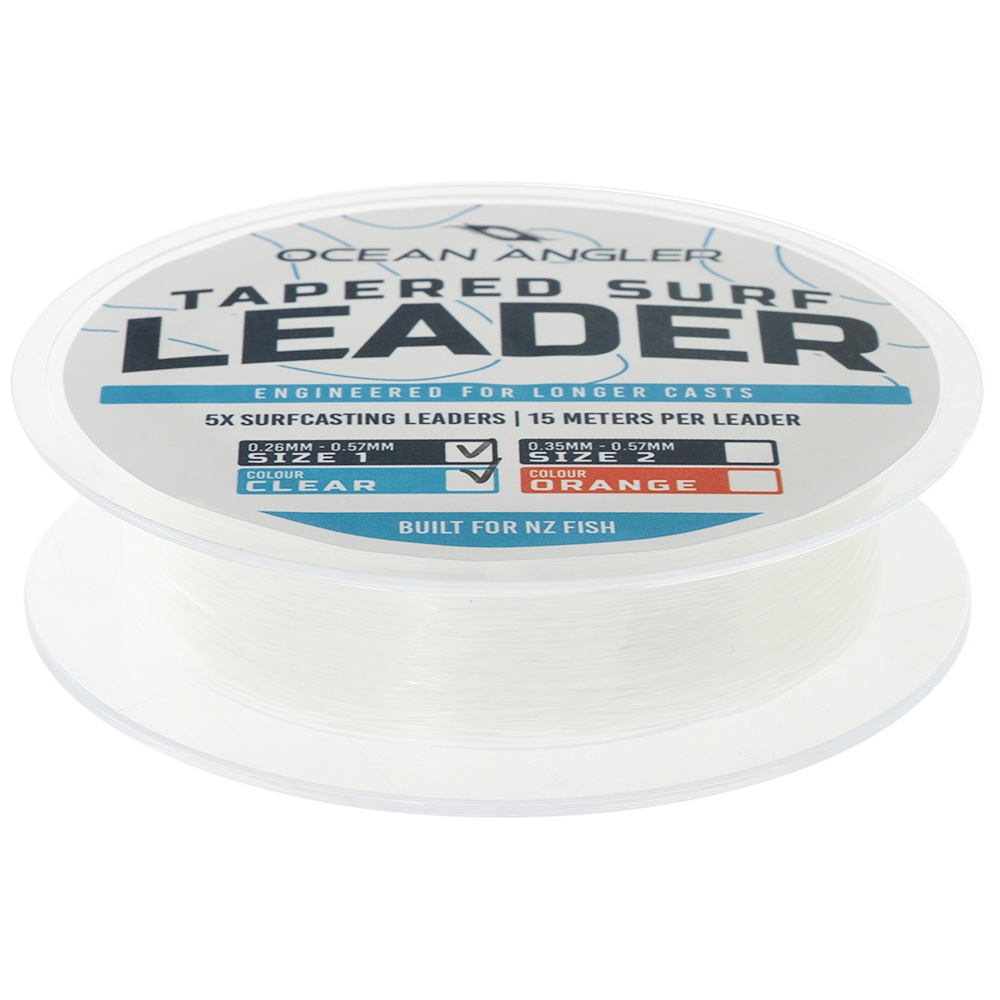 Ocean Angler Tapered Surfcasting Leader 5-Pack 15m 0.26-0.57mm Clear