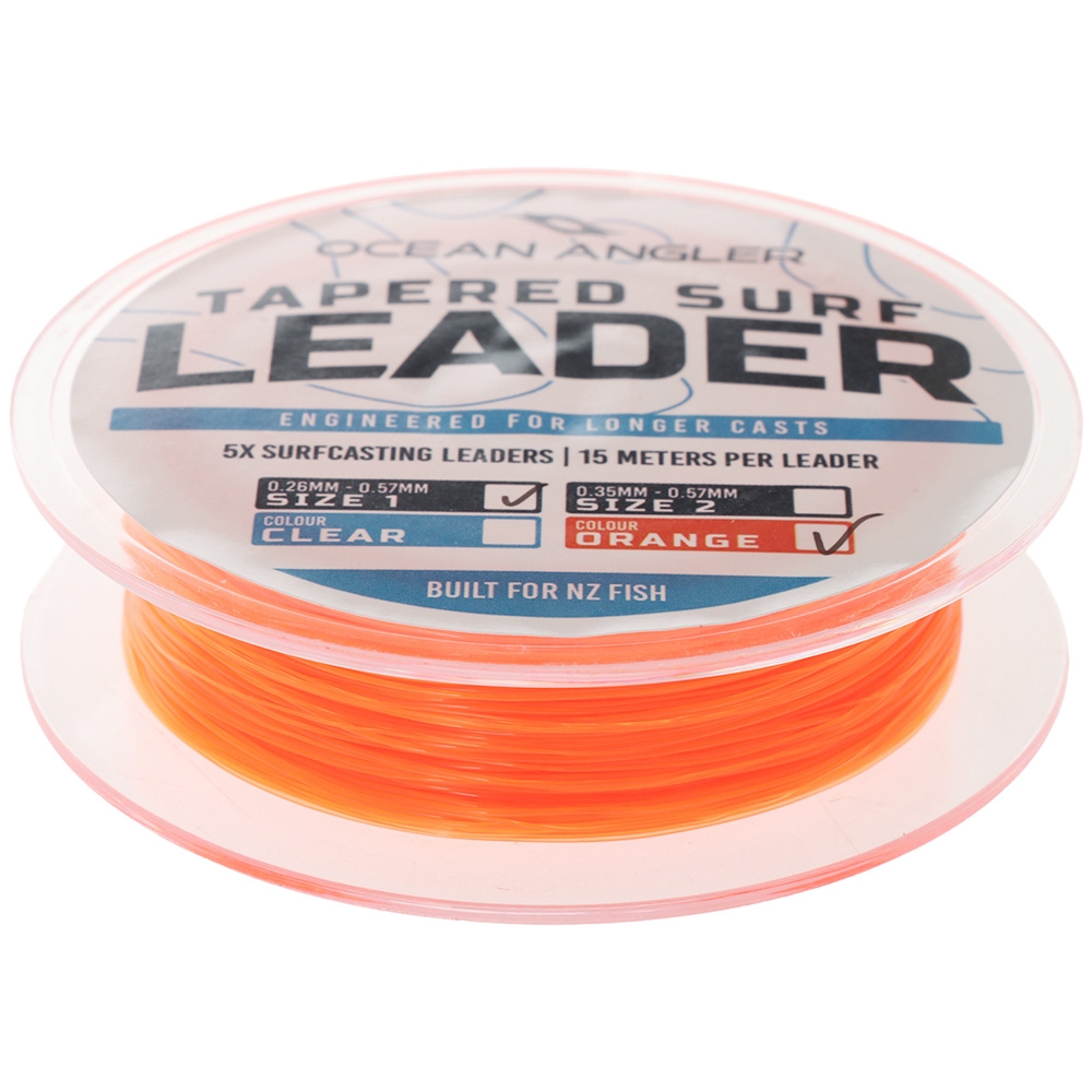 Ocean Angler Tapered Surfcasting Leader 5-Pack 15m 0.26-0.57mm Orange