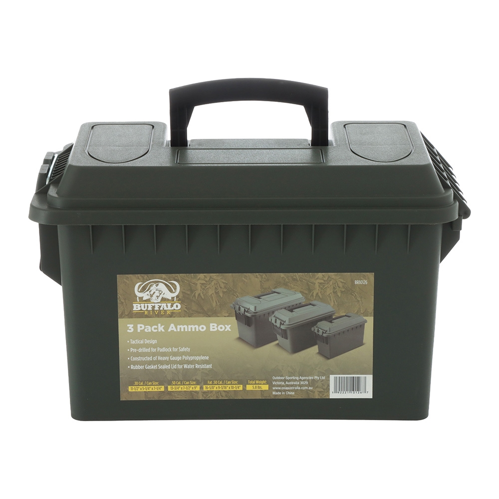 Buffalo River 3-Piece Ammo Box Set .30 Cal/.50 Cal/Fat .50 Cal OD Green