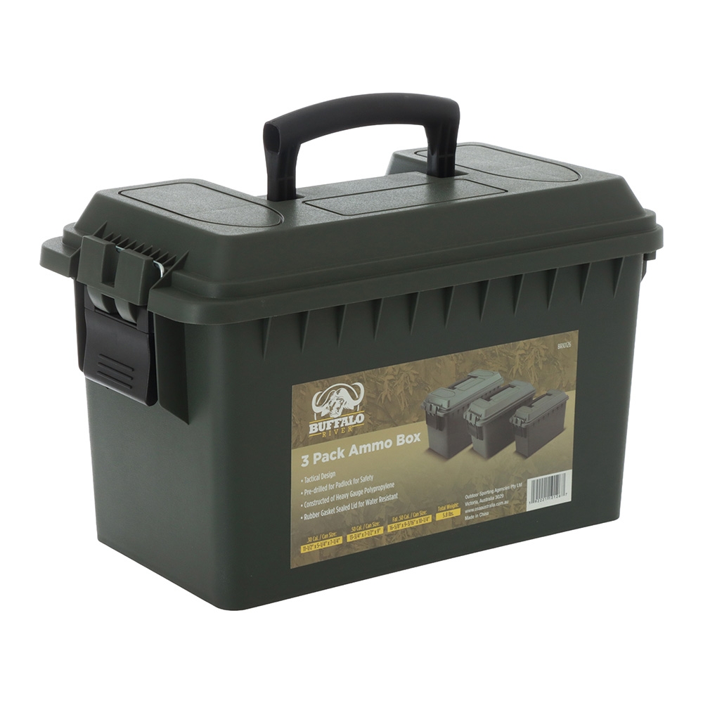 Buffalo River 3-Piece Ammo Box Set .30 Cal/.50 Cal/Fat .50 Cal OD Green
