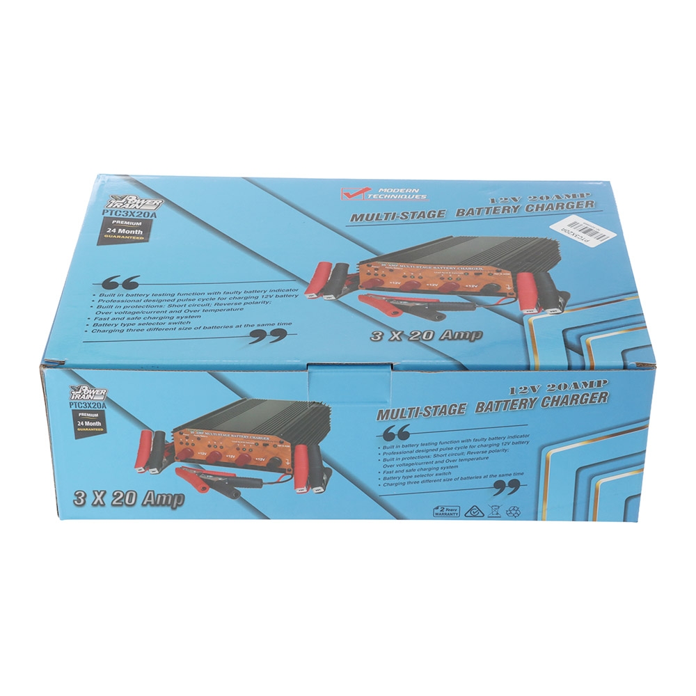Powertrain Triple Output 6-Stage Heavy Duty Smart Battery Charger 12V 20A