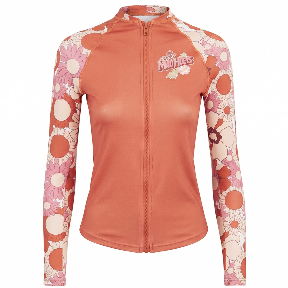 The Mad Hueys Anchor Ladybug Womens Long Sleeve Zip Through Rashie UPF50+ Auburn