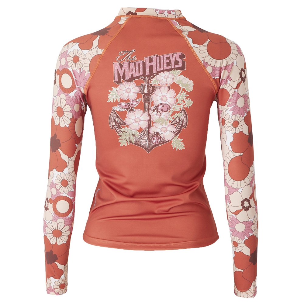 The Mad Hueys Anchor Ladybug Womens Long Sleeve Zip Through Rashie UPF50+ Auburn