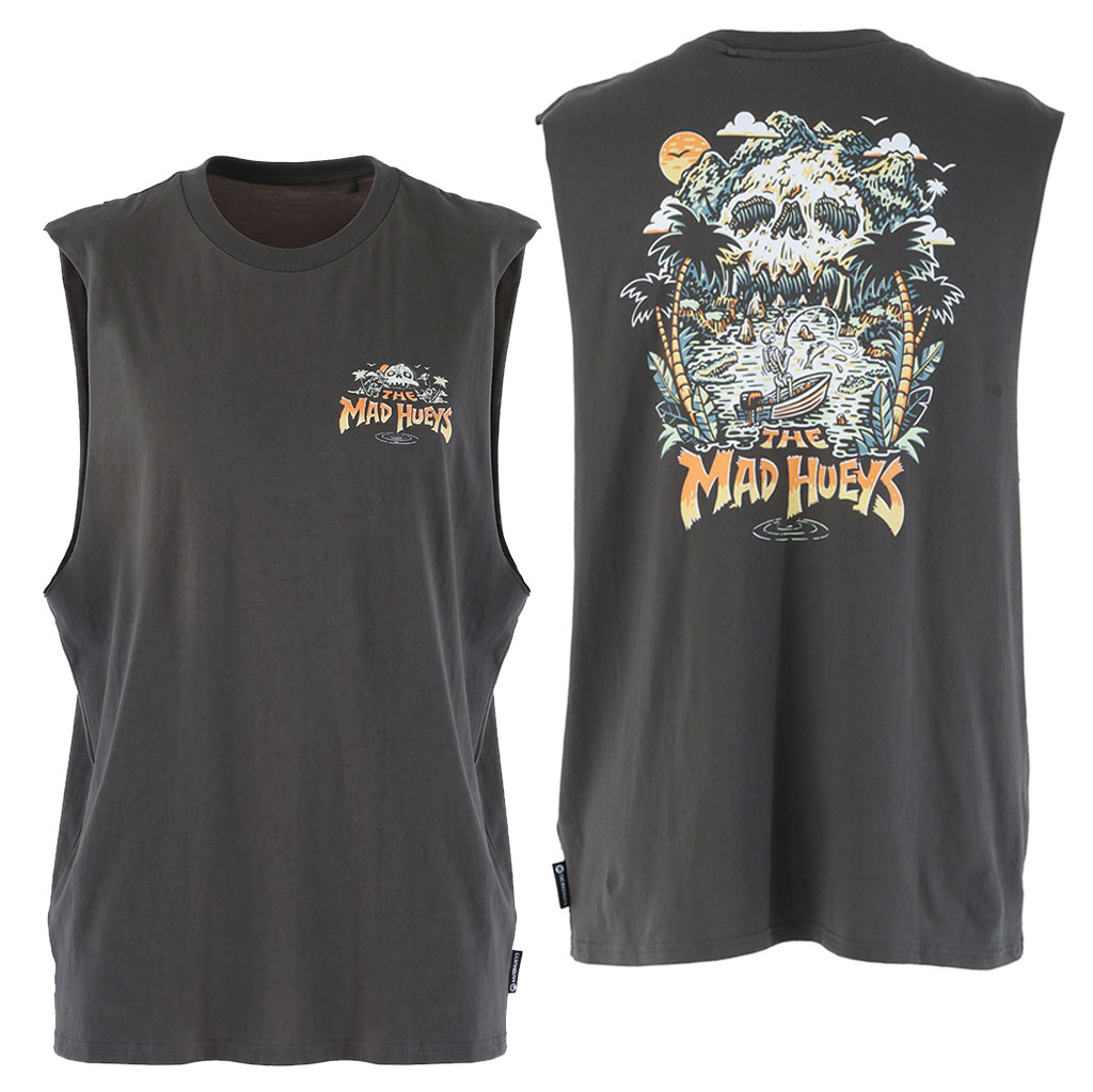 The Mad Hueys Skull Paradise Jungle Mens Muscle Tank Charcoal