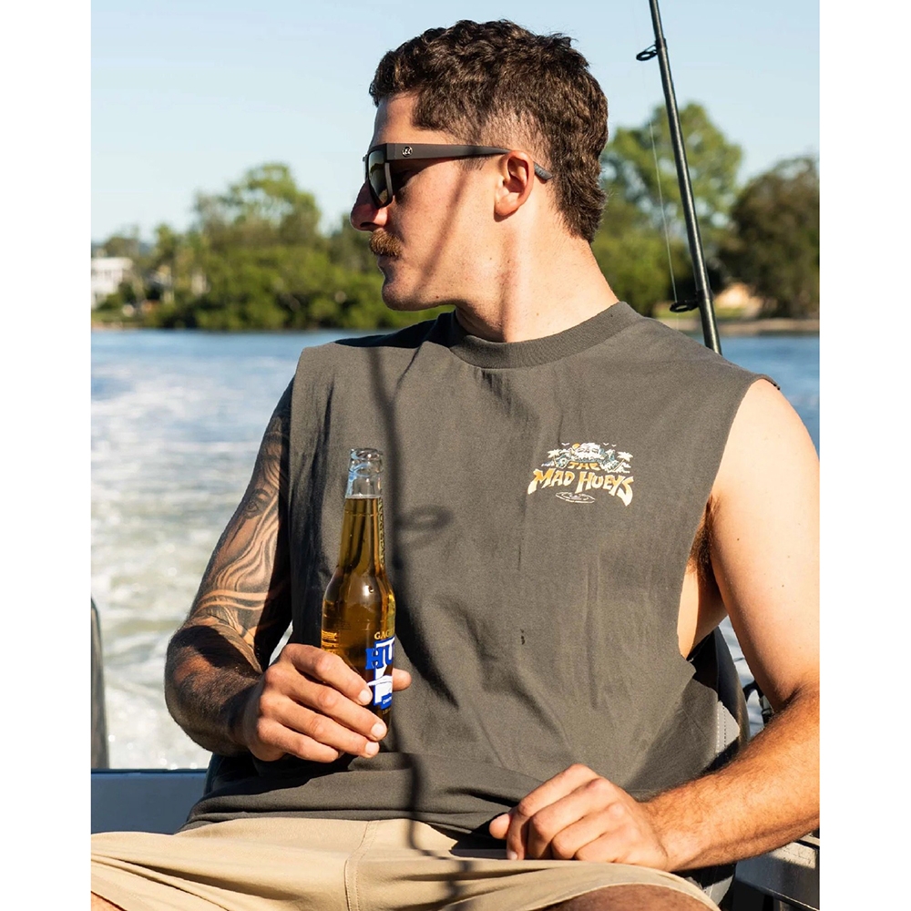 The Mad Hueys Skull Paradise Jungle Mens Muscle Tank Charcoal