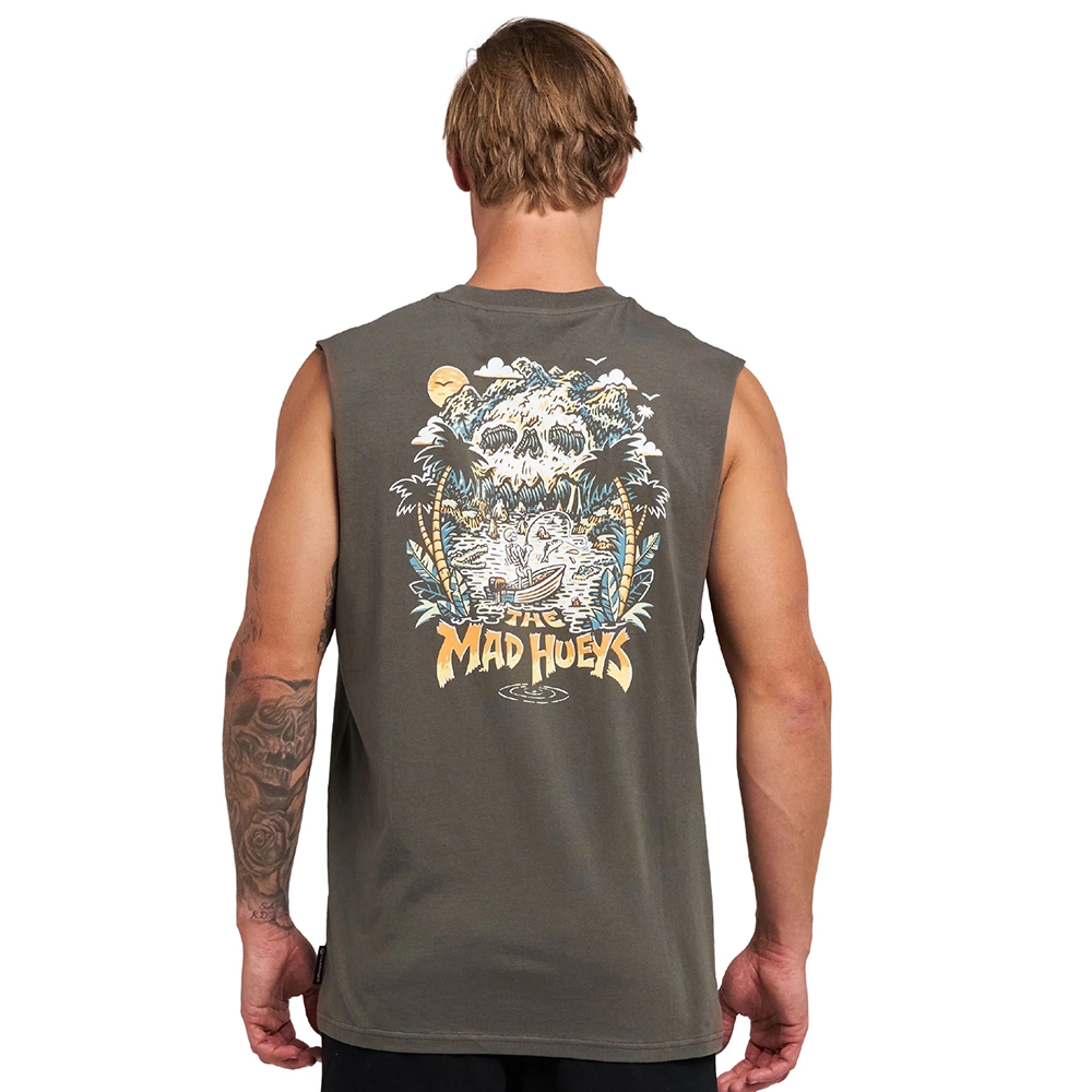 The Mad Hueys Skull Paradise Jungle Mens Muscle Tank Charcoal