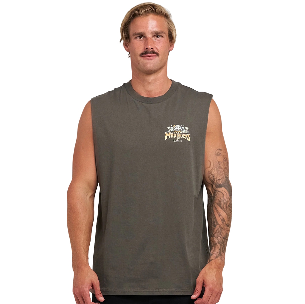 The Mad Hueys Skull Paradise Jungle Mens Muscle Tank Charcoal