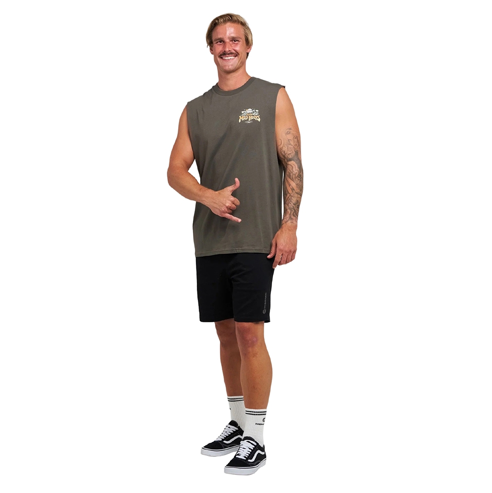 The Mad Hueys Skull Paradise Jungle Mens Muscle Tank Charcoal