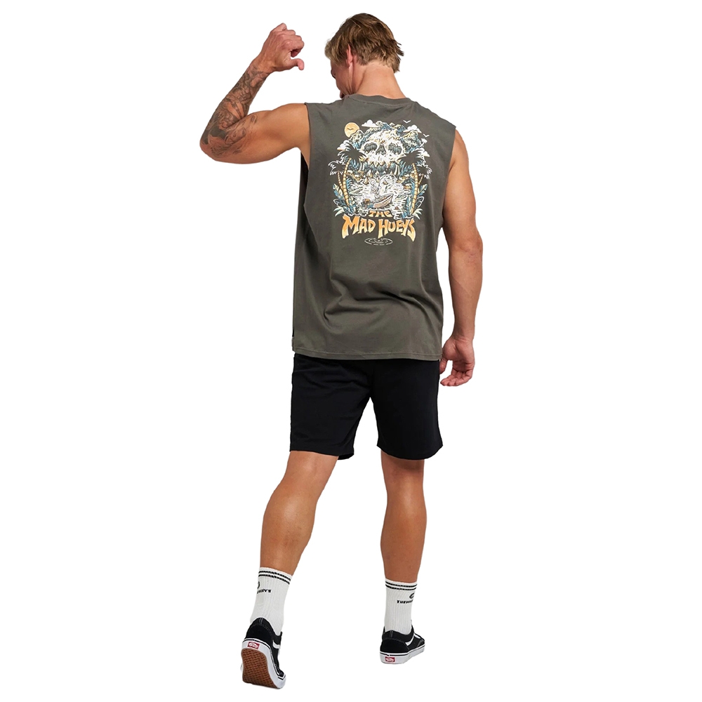The Mad Hueys Skull Paradise Jungle Mens Muscle Tank Charcoal