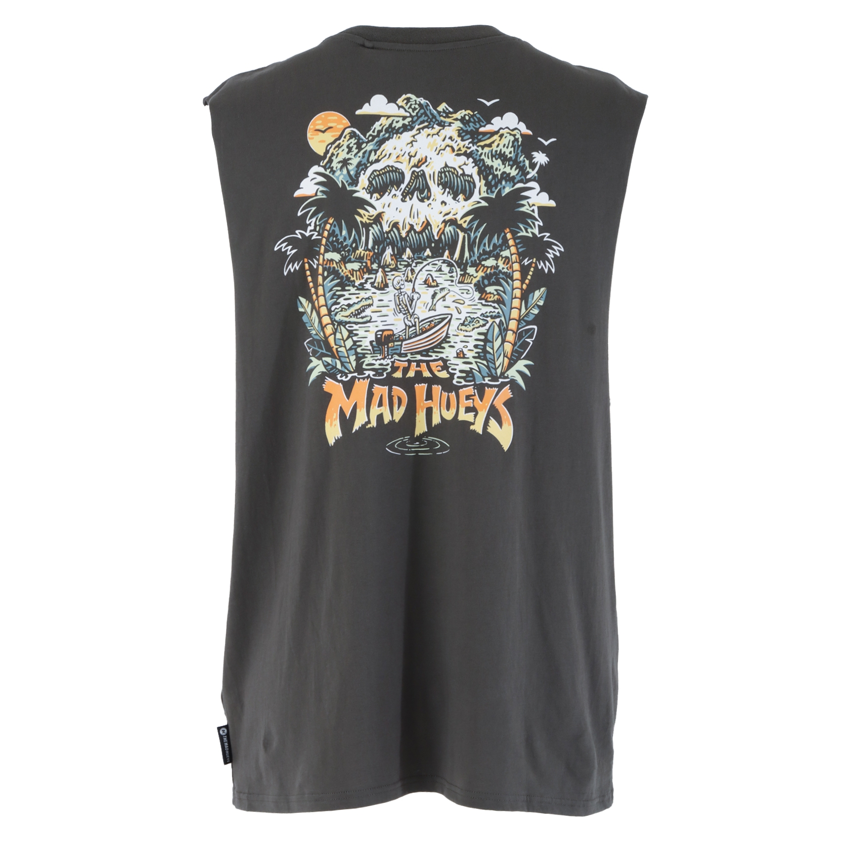 The Mad Hueys Skull Paradise Jungle Mens Muscle Tank Charcoal
