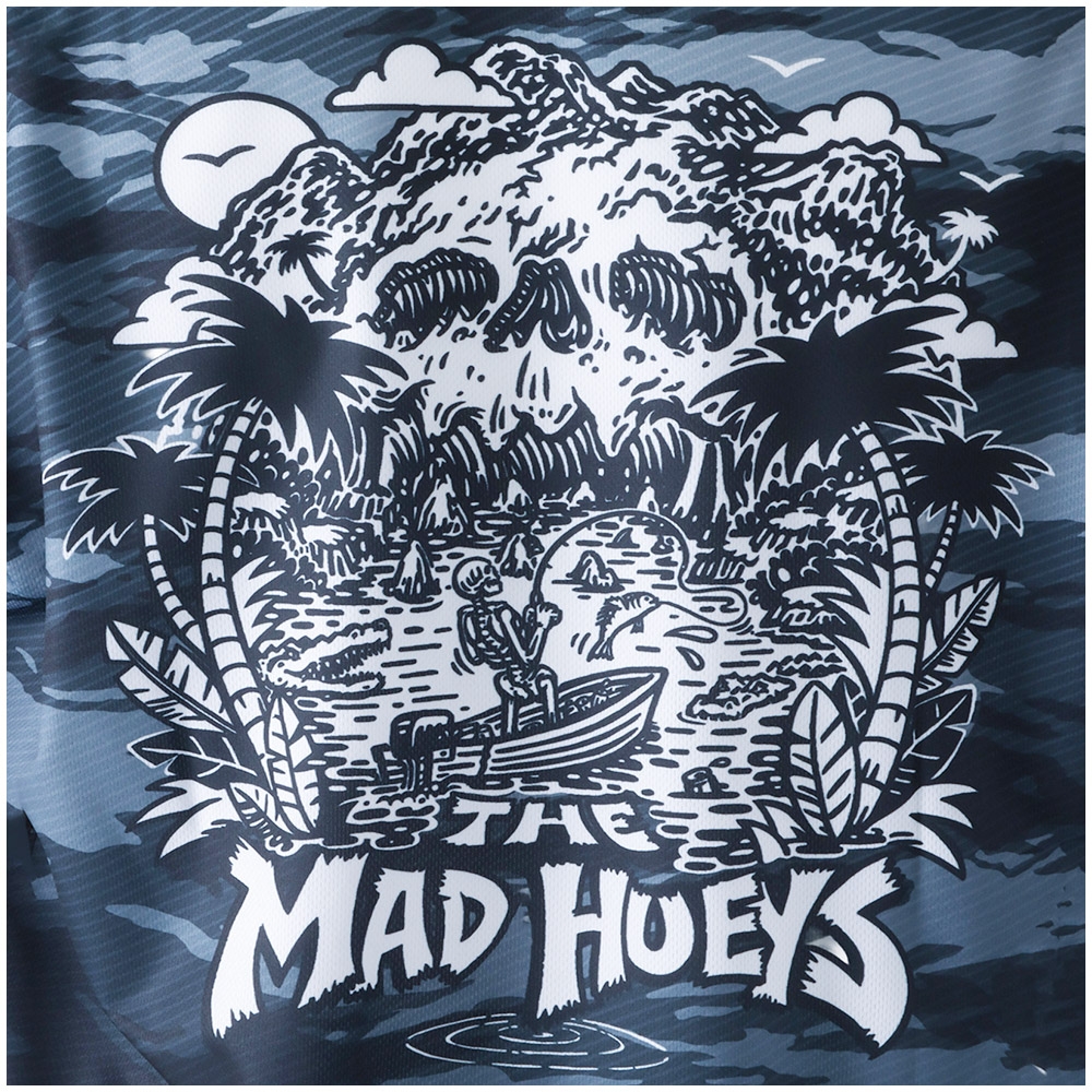 The Mad Hueys Skull Paradise Jungle Mens Hooded Mask Fishing Jersey UPF50+ Black