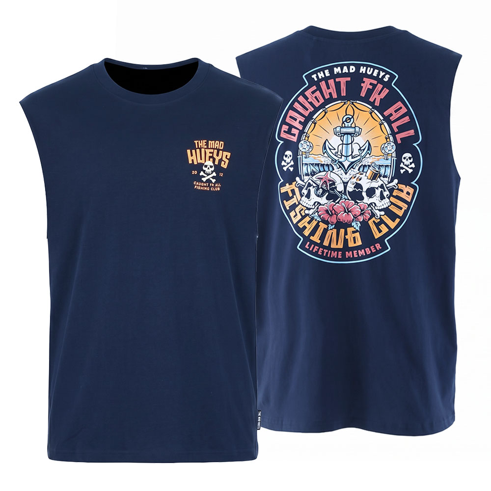 The Mad Hueys Caught Fk Skull Mens Muscle Tank Navy
