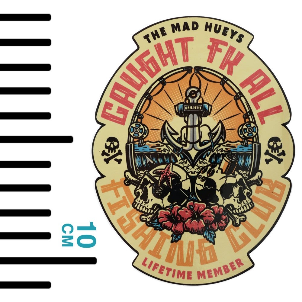 The Mad Hueys Caught Fk Skull Vinyl Sticker Yellow