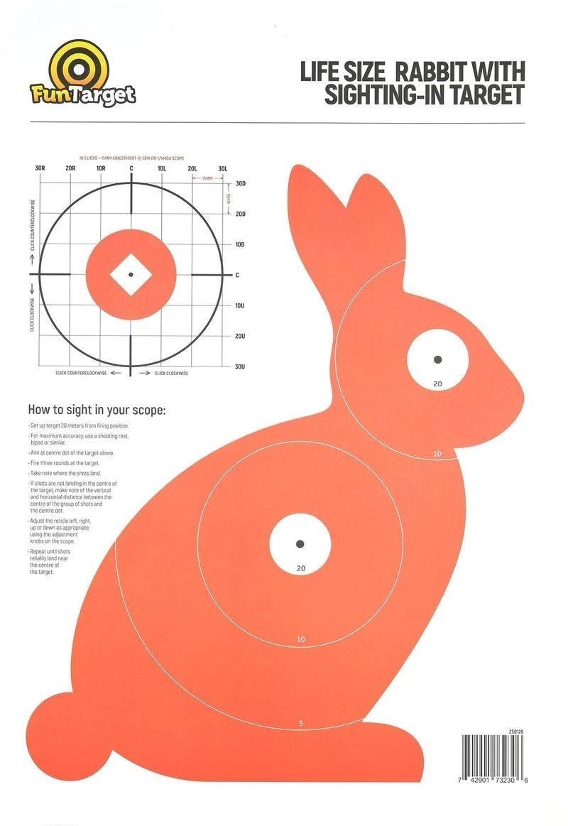 Fun Target A3 Cardboard Rabbit Target with Sighting-In Target Qty 10