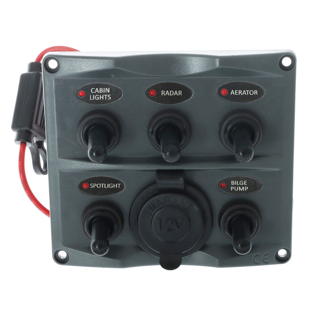 BLA Waterproof Switch Panel 5 Gang with 12V Socket