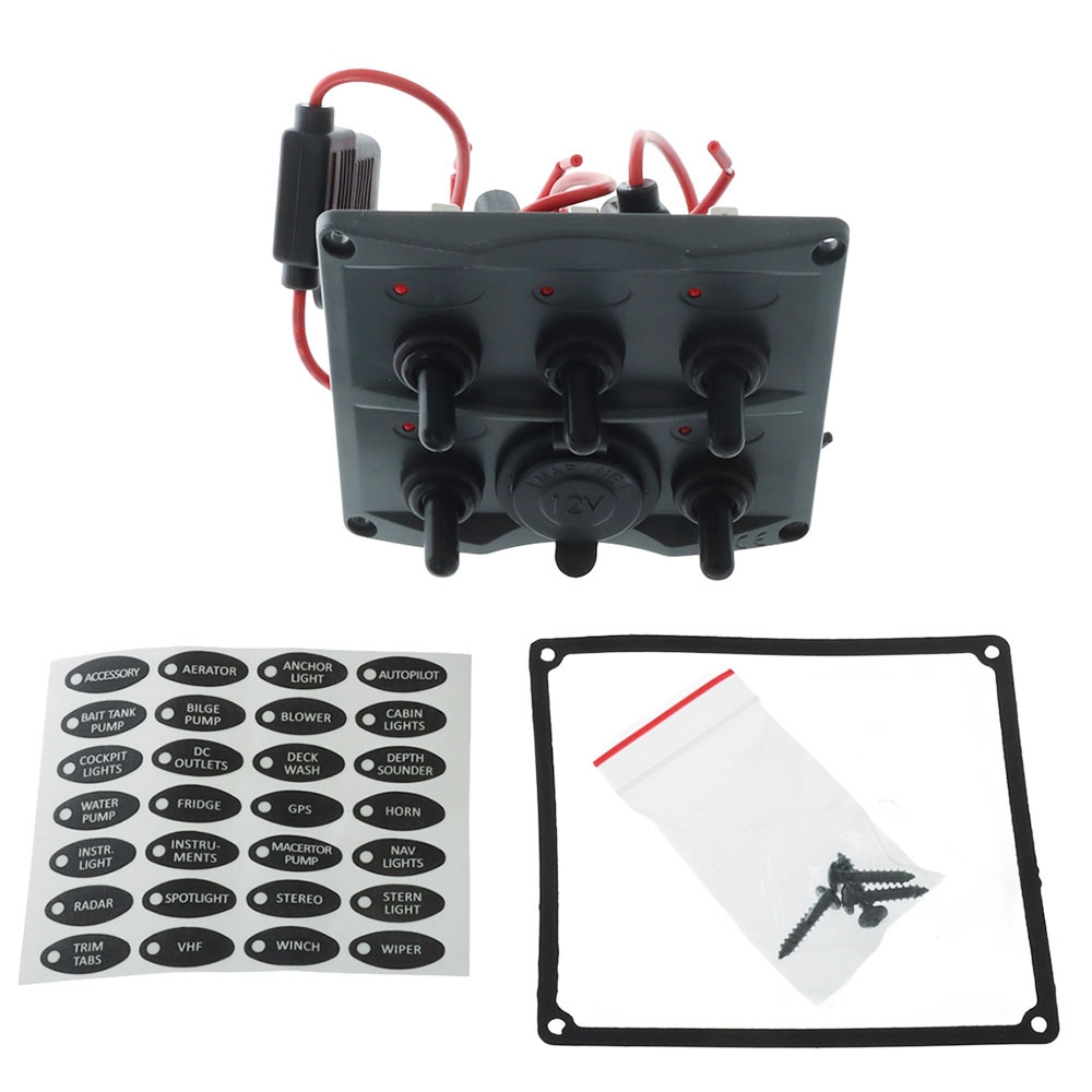 BLA Waterproof Switch Panel 5 Gang with 12V Socket