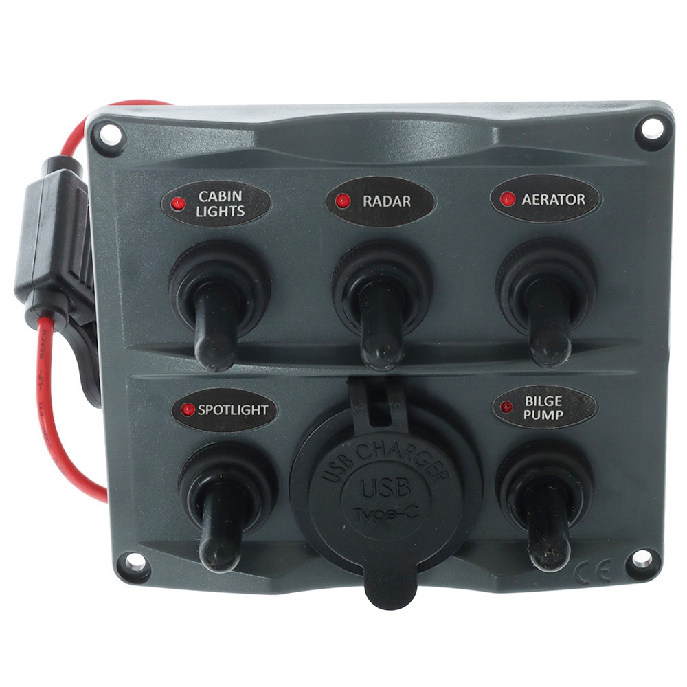 BLA Waterproof Switch Panel 5 Gang with USB and USB-C Socket