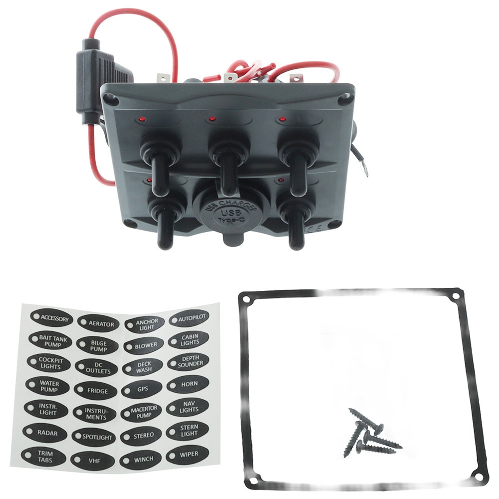 BLA Waterproof Switch Panel 5 Gang with USB and USB-C Socket