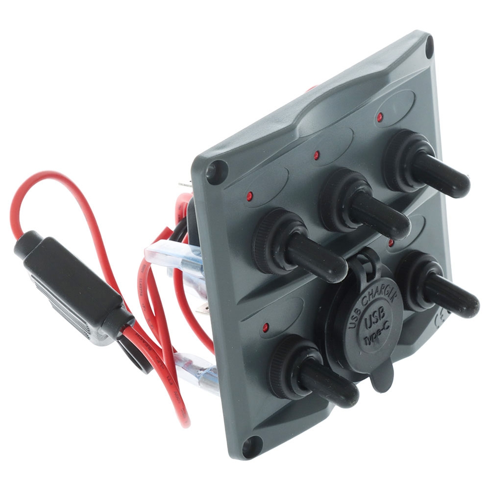 BLA Waterproof Switch Panel 5 Gang with USB and USB-C Socket