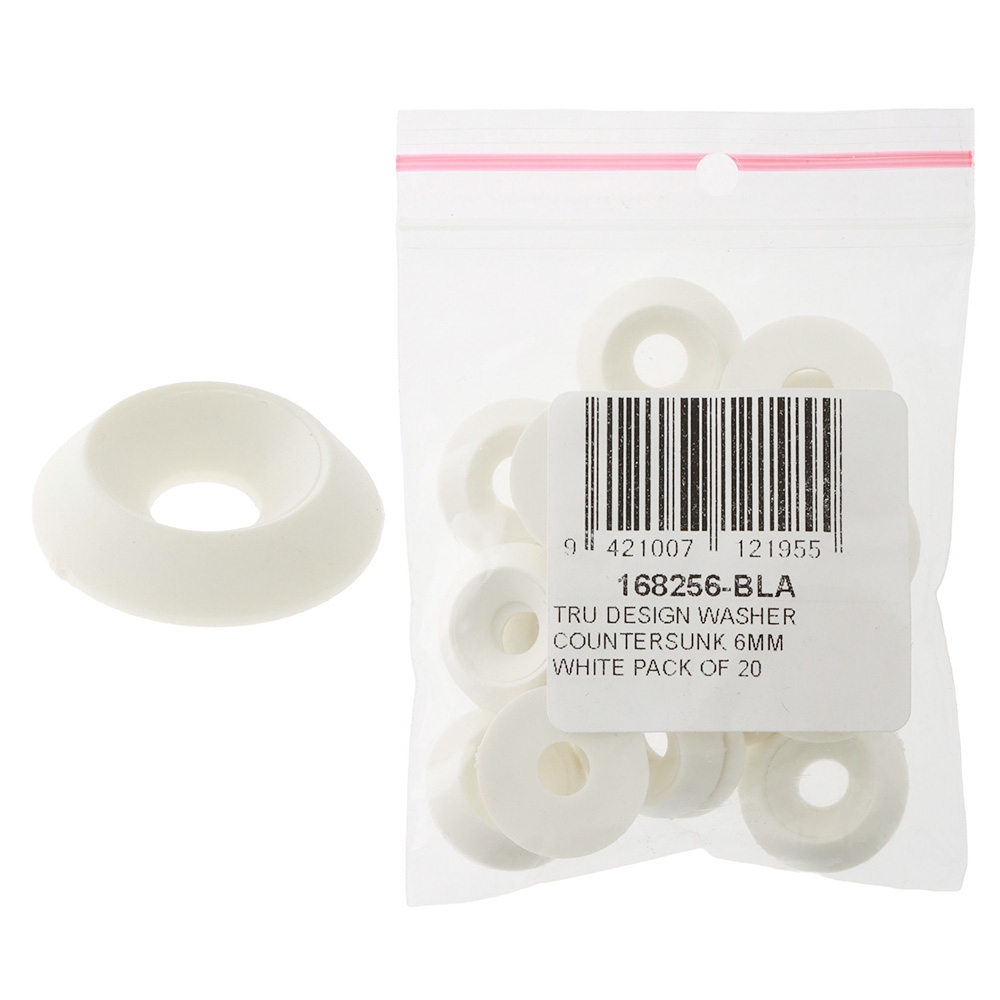 TruDesign Countersunk Washers 6mm White Qty 20