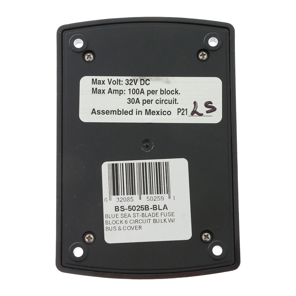 Blue Sea ST Blade Fuse Block 6 Circuits with Negative Bus and Cover (No Retail Packaging)