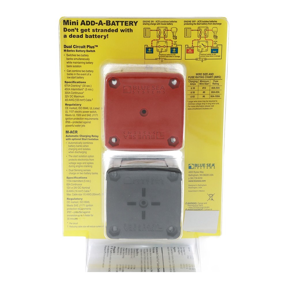 Blue Sea Mini Add-A-Battery Switch and Charging Relay Kit 65A