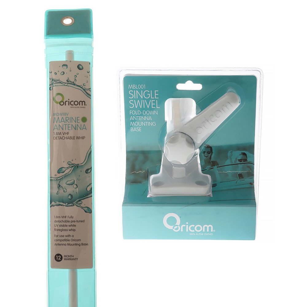 Oricom MDW18V VHF Marine Antenna with Single Swivel Fold-Down Base 1.8m
