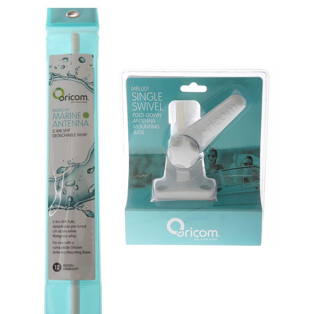 Oricom MDW24V VHF Marine Antenna with Single Swivel Fold-Down Base 2.4m