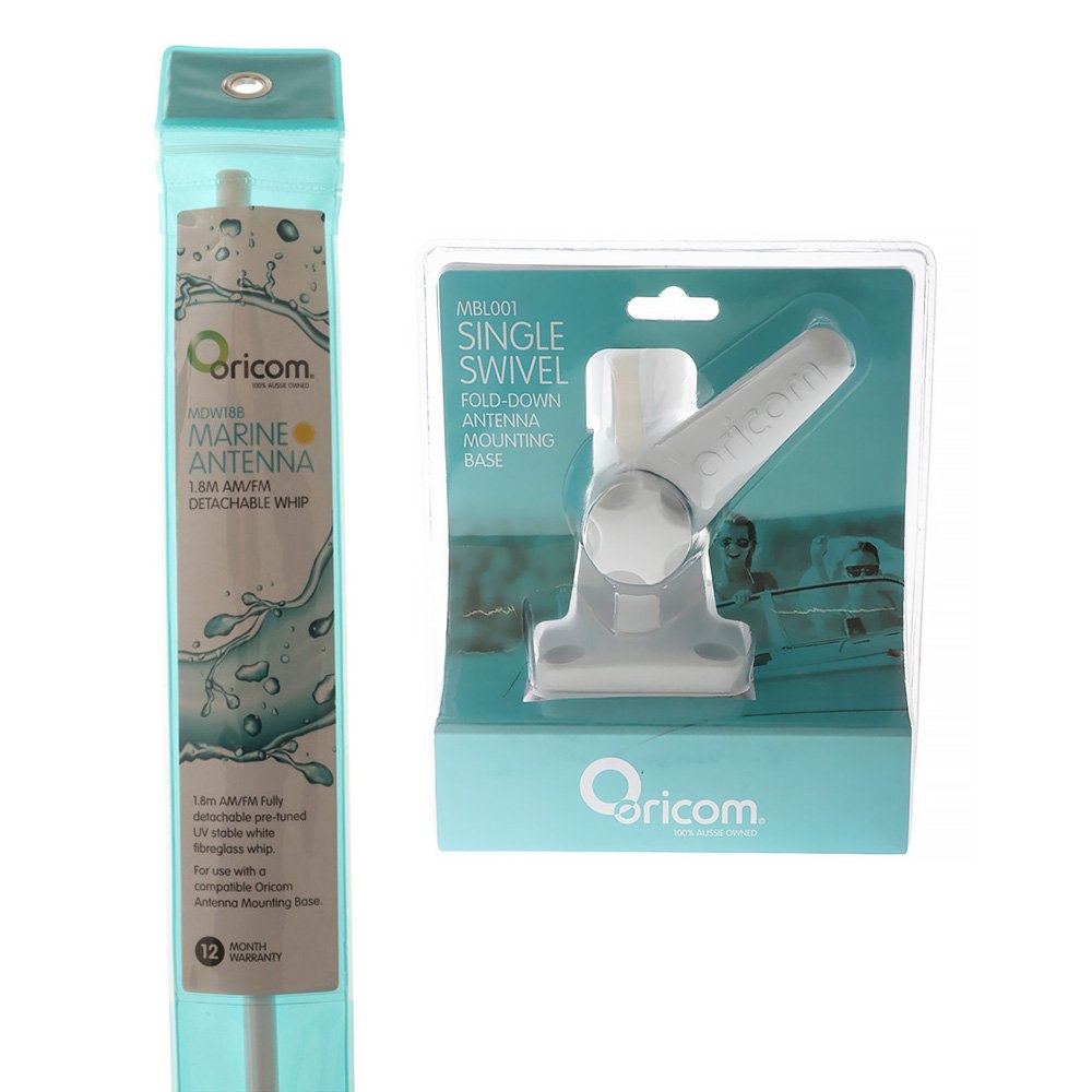 Oricom MDW18B AM/FM Marine Antenna with Single Swivel Fold-Down Base 1.8m