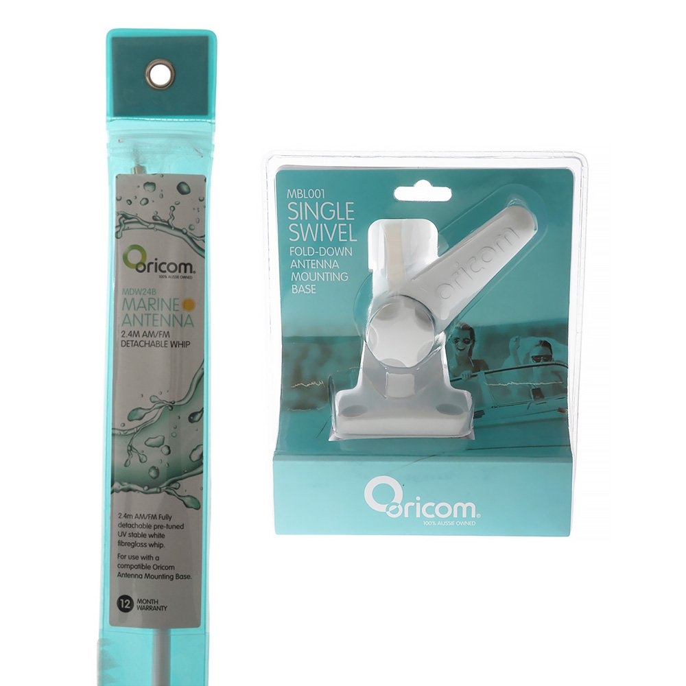 Oricom MDW24B AM/FM Marine Antenna with Single Swivel Fold-Down Base 2.4m