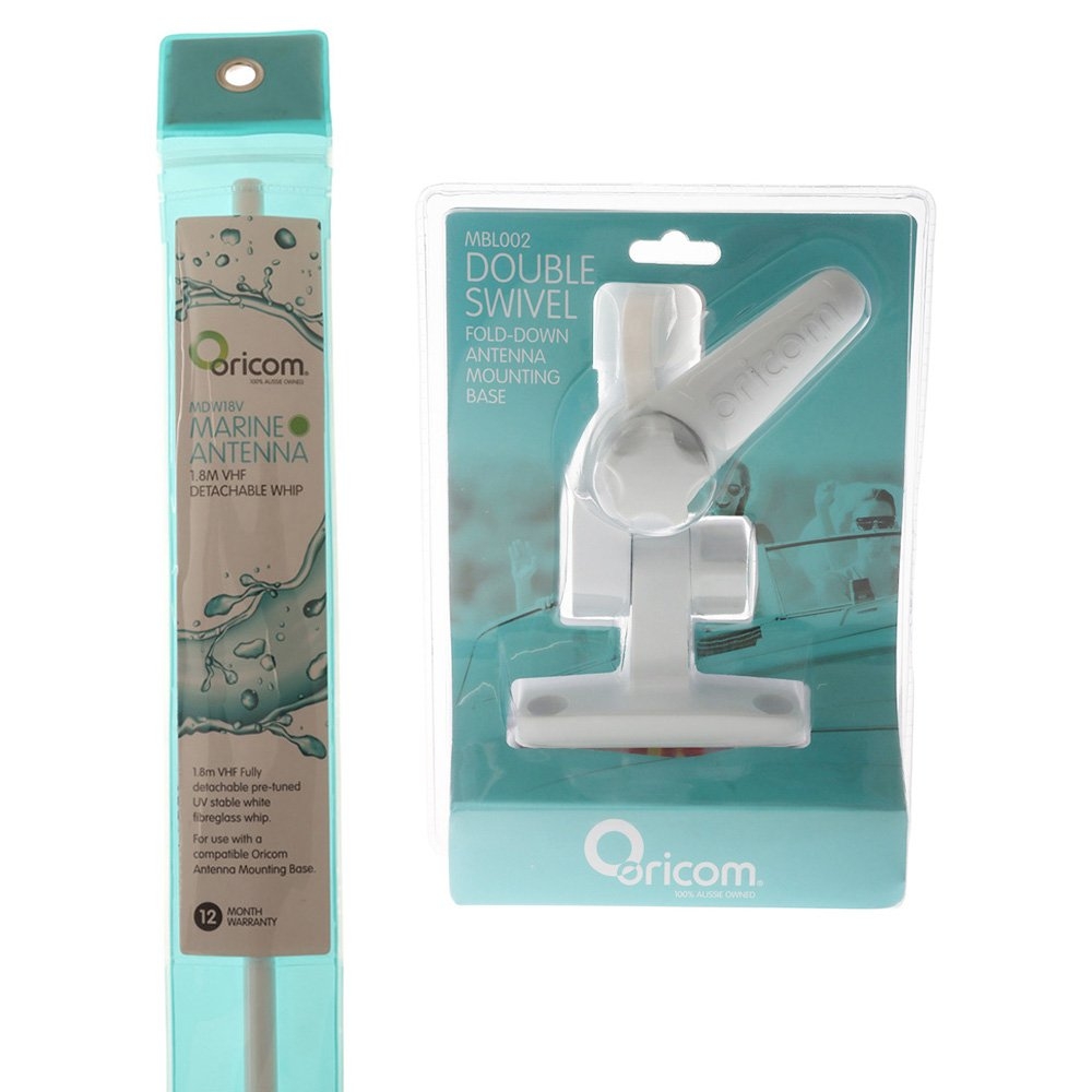 Oricom MDW18V VHF Marine Antenna with Double Swivel Fold-Down Base 1.8m