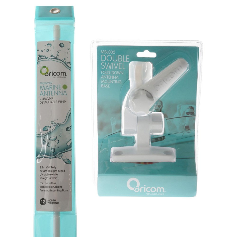Oricom MDW24V VHF Marine Antenna with Double Swivel Fold-Down Base 2.4m
