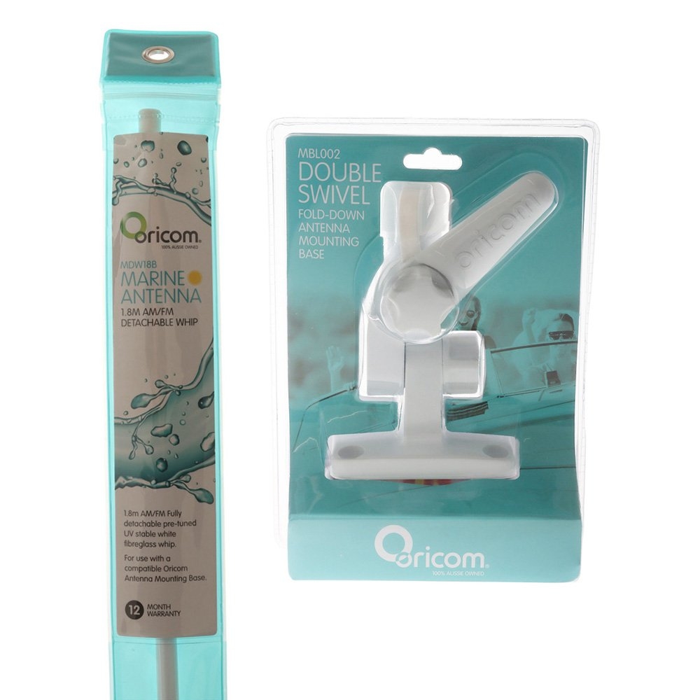 Oricom MDW18B AM/FM Marine Antenna with Double Swivel Fold-Down Base 1.8m