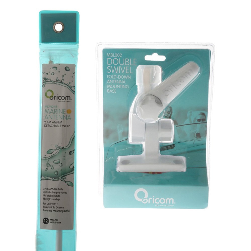Oricom MDW24B AM/FM Marine Antenna with Double Swivel Fold-Down Base 2.4m