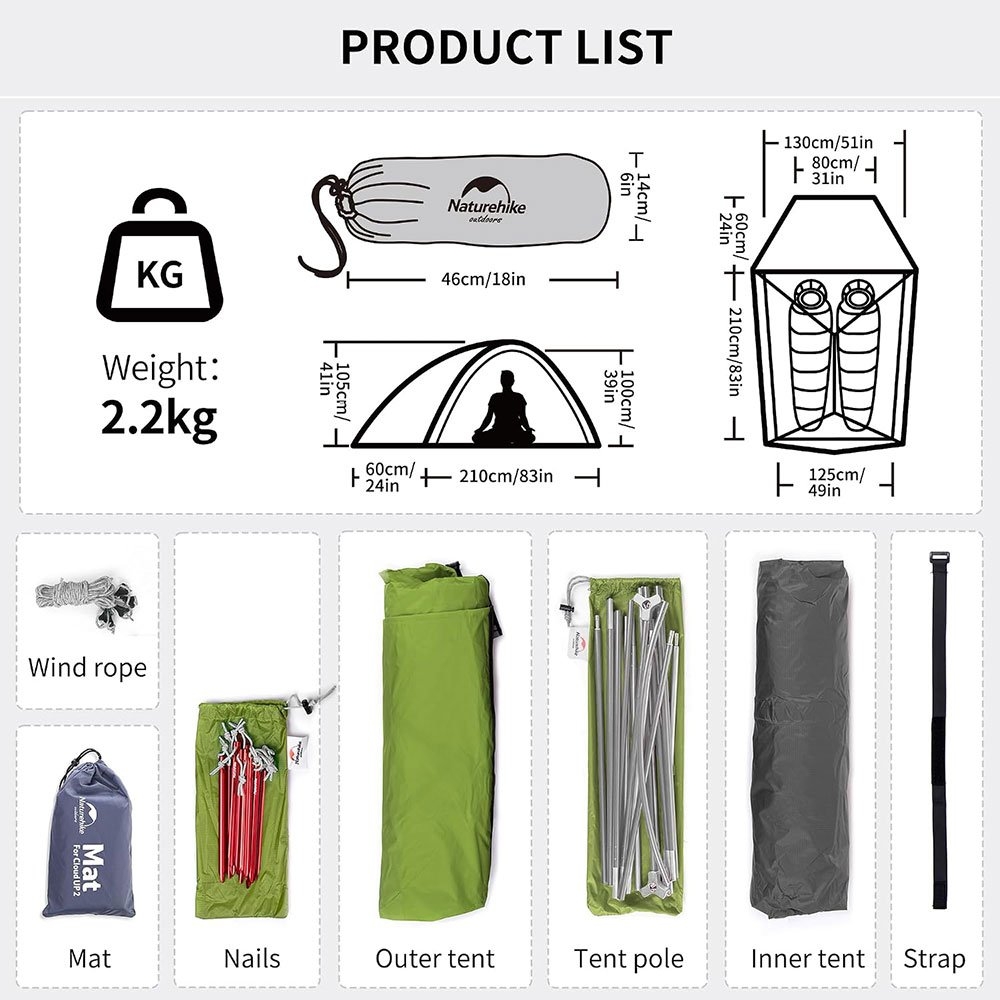 Naturehike Cloud Up 3-Person Ultralight Backpacking Tent Mustard Green