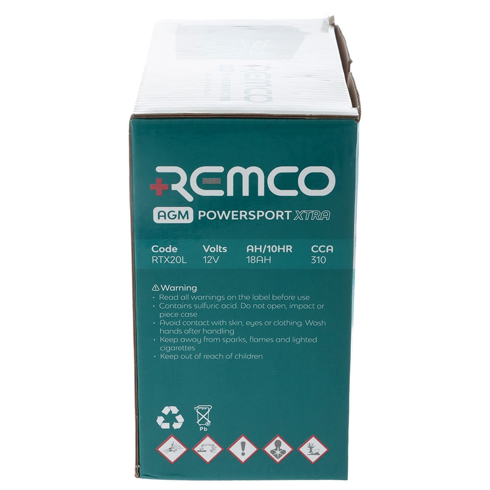 Remco RTX20L AGM Power Sports XTRA Battery 12V 18Ah 310 CCA
