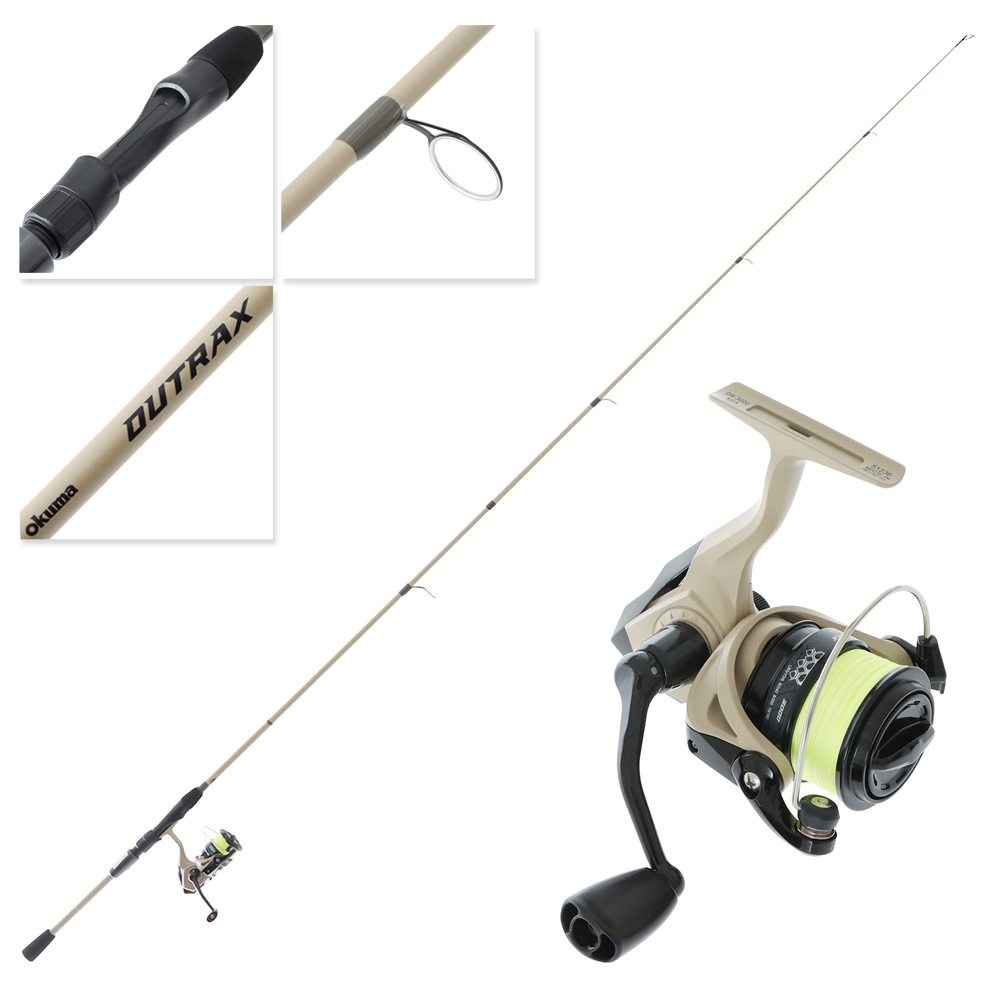 Okuma Outrax 4000 Light Spinning Combo with 100m 15lb PE Braid and Mono Backing 7ft 6-12lb 2pc Sand Green