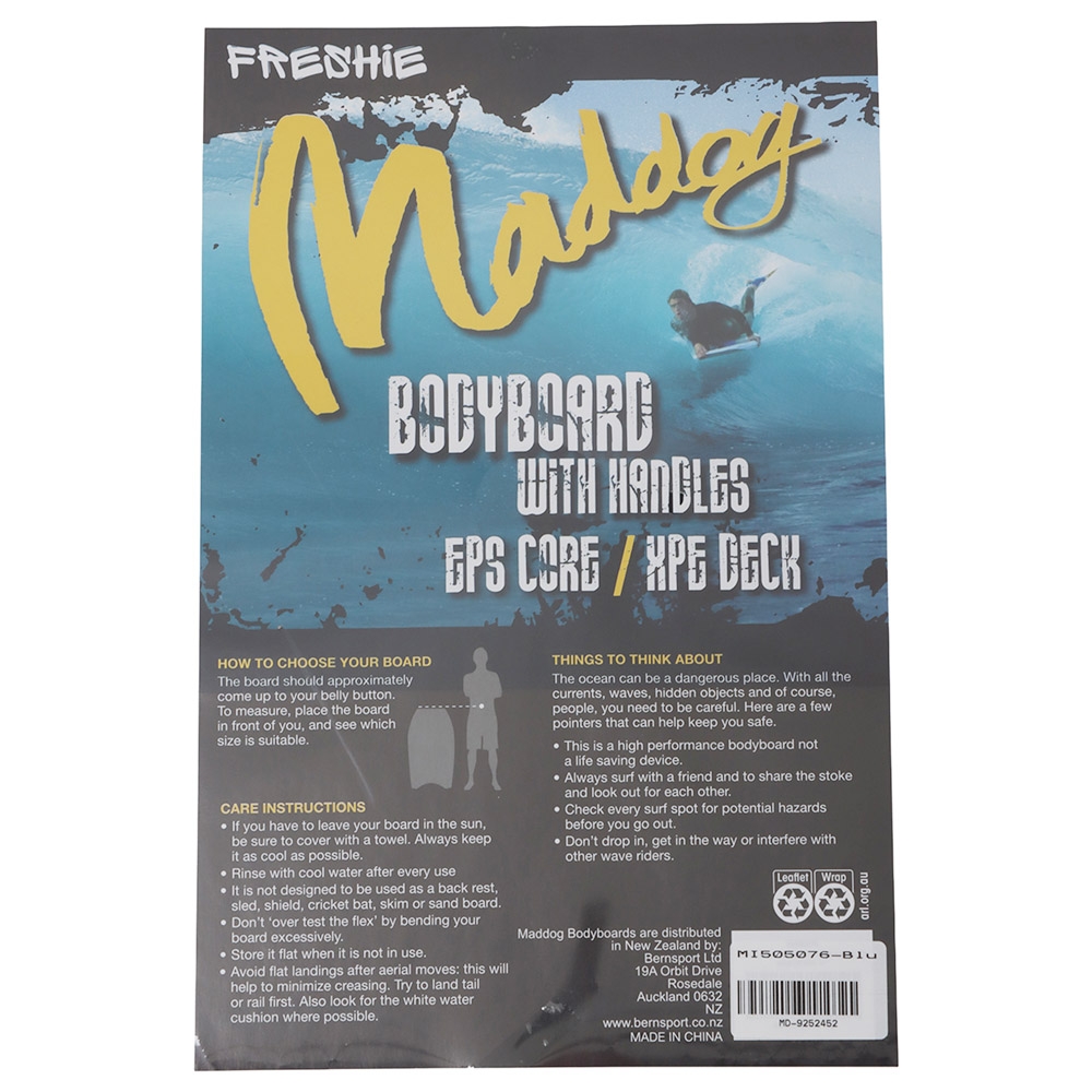 Maddog Freshie Bodyboard with Handles 37in Blue