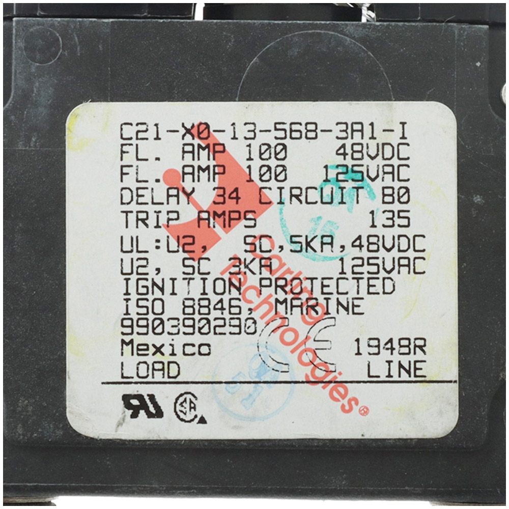 Blue Sea C-Series Flat Rocker Circuit Breaker Single Pole 100A