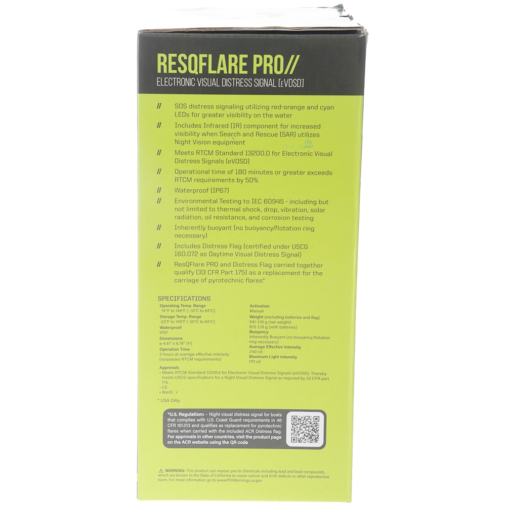 ACR ResQFlare PRO Electronic Boat Flare eVDSD with Daytime Distress Flag