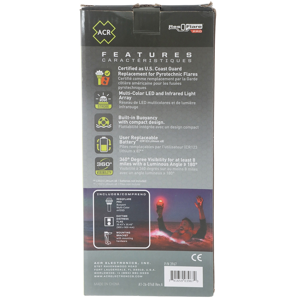 ACR ResQFlare PRO Electronic Boat Flare eVDSD with Daytime Distress Flag