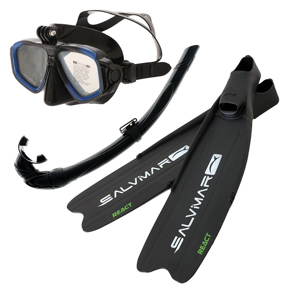 Sea Harvester Action Camera Low Volume Spearfishing Mask and Snorkel Set with Fins