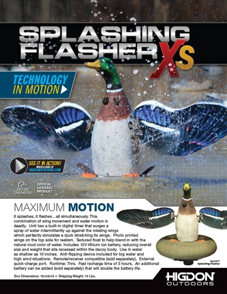 Higdon XS Splashing Flasher Mallard Drake Motion Decoy 12V