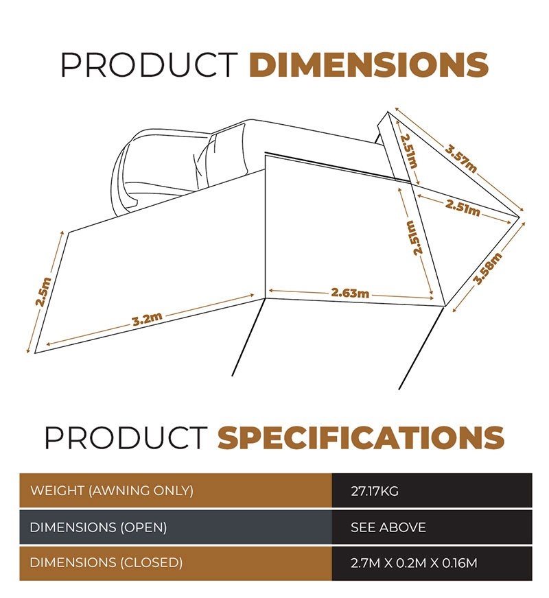 OZtrail BlockOut 270 Vehicle Awning Kit 2.5m